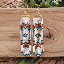 Load image into Gallery viewer, Non Native Style Seed Bead Fringe Earrings, Rust, Teal, Gold, Cream