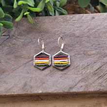 Load image into Gallery viewer, Multicolored Beaded Hexagon Earrings, Silver, Yellow, Purple, White, Olive Green, Hand-Made