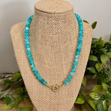 Load image into Gallery viewer, Classic Gemstone Beaded Necklace, Amazonite Blue with Gold Accents
