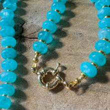 Load image into Gallery viewer, Classic Gemstone Beaded Necklace, Amazonite Blue with Gold Accents