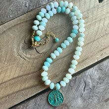 Load image into Gallery viewer, Amazonite Beaded Necklace with Tree of Life Charm Pendant, Layering, Statement,