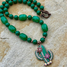 Load image into Gallery viewer, Emerald Green Statement Necklace with Cactus Pendant