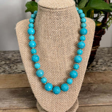 Load image into Gallery viewer, Chunky Turquoise Beaded Statement Necklace with Gold Plated Heart Toggle Clasp