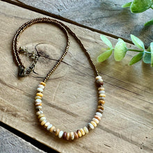 Load image into Gallery viewer, Neutral Toned Layering Necklace, Beaded, Crazy Lace Agate and Bronze