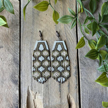 Load image into Gallery viewer, 70's inspired beaded curtain fringe earrings, off-white, beige, olive green, bronze, brown