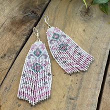 Load image into Gallery viewer, Pastel Floral Seed Bead Earrings with Fringe Miyuki Delica, Pink, Lavendar, Turquoise, White