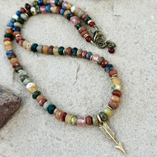 Load image into Gallery viewer, Multi-Gemstone Faceted Beaded Necklace with Gold Arrow Charm, 4x5-6mm
