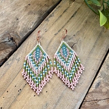 Load image into Gallery viewer, Pastel Seed Bead Earrings with Fringe Toho, Pink, Green, Turquoise, White, Cream