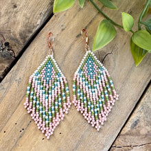 Load image into Gallery viewer, Pastel Seed Bead Earrings with Fringe Toho, Pink, Green, Turquoise, White, Cream