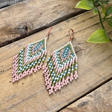 Load image into Gallery viewer, Pastel Seed Bead Earrings with Fringe Toho, Pink, Green, Turquoise, White, Cream