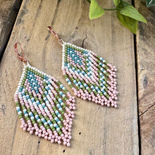 Load image into Gallery viewer, Pastel Seed Bead Earrings with Fringe Toho, Pink, Green, Turquoise, White, Cream
