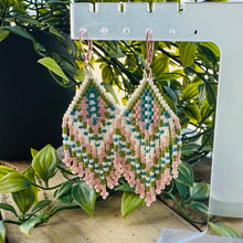 Load image into Gallery viewer, Pastel Seed Bead Earrings with Fringe Toho, Pink, Green, Turquoise, White, Cream