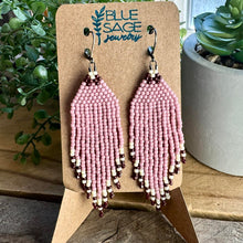 Load image into Gallery viewer, Pink Mauve and Burgundy Oxblood Beaded Fringe Earrings