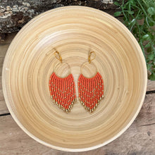 Load image into Gallery viewer, Pumpkin Orange and Gold Beaded Fringe Hoop Earrings