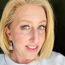 Load image into Gallery viewer, Brass Sunburst Seed Bead Dangle Earrings, White, Turquoise, Black, White