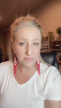 Load and play video in Gallery viewer, Red, Pink and White Shoulder Duster Beaded Fringe Earrings