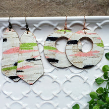 Load image into Gallery viewer, Sunset Dreams, Leather Backed Cork Earrings, Pink, Black, Lime Green, Off White