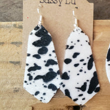Load image into Gallery viewer, Cow Print Earrings, Faux/Vegan Leather, Teardrops or Dangles