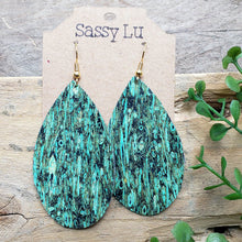 Load image into Gallery viewer, Green tiny peacock pattern cork earrings