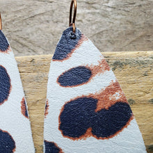 Load image into Gallery viewer, White Cheetah Pattern Genuine Leather Earrings, Chunky Wing Shape