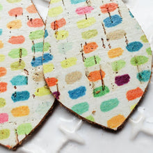 Load image into Gallery viewer, Multicolor Bright Pastel Leather Backed Cork Dangle Earrings