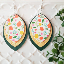 Load image into Gallery viewer, Spring Yellow and Green, 3 layer Faux/Vegan Leather Earrings, Nickel Free