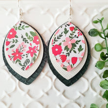 Load image into Gallery viewer, Pink, Green, and White, 3 layer Faux/Vegan Leather Earrings, Nickel Free