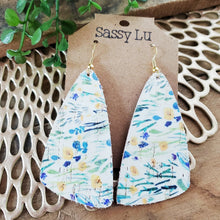 Load image into Gallery viewer, Harvest Floral Leather Backed Cork Earrings, Blue, Green, White, Yellow