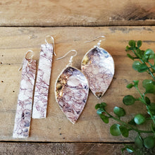 Load image into Gallery viewer, Silver Metallic Genuine Leather Earrings with Purple Accents, Alligator Texture