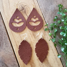 Load image into Gallery viewer, Classic Brown Vegan Faux Leather Earrings