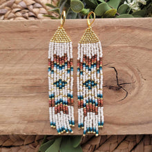 Load image into Gallery viewer, Non Native Style Seed Bead Fringe Earrings, Rust, Teal, Gold, Cream
