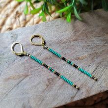 Load image into Gallery viewer, Dark Kelly Green Black and Gold Stick Earrings Colorful
