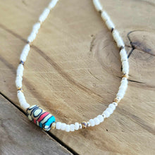 Load image into Gallery viewer, Seed Bead Layering Necklace with Focal Bead Off White Natural Brown Turquoise Coral Boho

