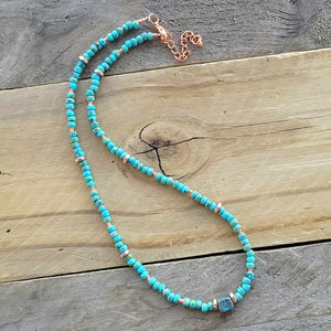 Beaded Turquoise and Copper Necklace with Accent Bead Layering Boho