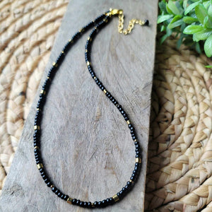 Black and Gold Beaded Choker Necklace Layering Boho