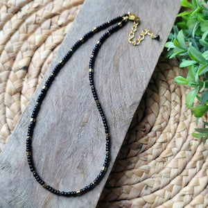 Black and Gold Beaded Choker Necklace Layering Boho