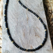 Load image into Gallery viewer, Black and Gold Beaded Choker Necklace Layering Boho
