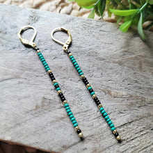 Load image into Gallery viewer, Dark Kelly Green Black and Gold Stick Earrings Colorful
