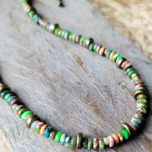 Load image into Gallery viewer, Imperial Jasper Beaded Choker Necklace Green Brown Pink Multi Color Antique Gold
