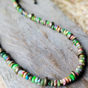 Imperial Jasper Beaded Choker Necklace Green Brown Pink Multi Color Antique Gold