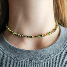 Load image into Gallery viewer, Imperial Jasper Beaded Choker Necklace Green Brown Pink Multi Color Antique Gold
