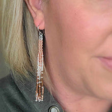 Load image into Gallery viewer, Copper Rose Gold and Bronze Beaded Fringe Earrings Peyote Stitch Dangle
