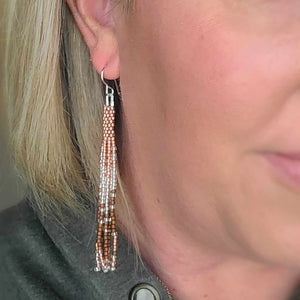 Copper Rose Gold and Bronze Beaded Fringe Earrings Peyote Stitch Dangle