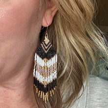 Load image into Gallery viewer, Black, Cream, Taupe and Gold Beaded Fringe Earrings
