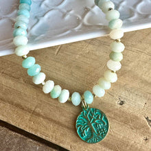 Load image into Gallery viewer, Amazonite Beaded Necklace with Tree of Life Charm Pendant, Layering, Statement,
