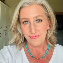 Load image into Gallery viewer, Classic Gemstone Beaded Necklace, Amazonite Blue with Gold Accents
