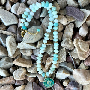 Amazonite Beaded Necklace with Tree of Life Charm Pendant, Layering, Statement,