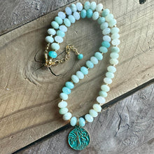 Load image into Gallery viewer, Amazonite Beaded Necklace with Tree of Life Charm Pendant, Layering, Statement,
