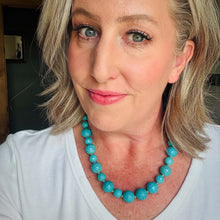 Load image into Gallery viewer, Chunky Turquoise Beaded Statement Necklace with Gold Plated Heart Toggle Clasp
