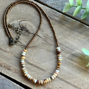 Neutral Toned Layering Necklace, Beaded, Crazy Lace Agate and Bronze